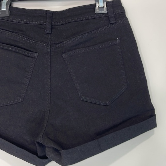 Shein Black Roll Up Denim Shorts Mid Rise Cotton Stretch Size 26 - Picture 5 of 10